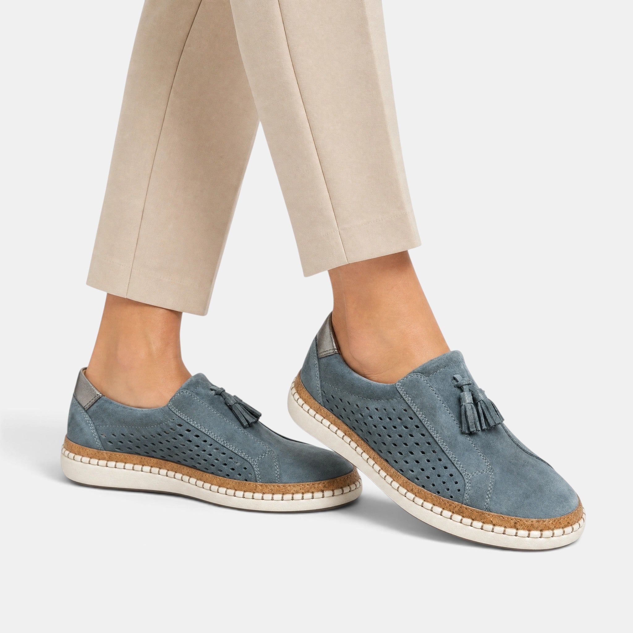 Women's Slip On Loafers with Tassel Detail and Perforated Panels