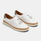 Women's Slip On Loafers with Tassel Detail and Perforated Panels