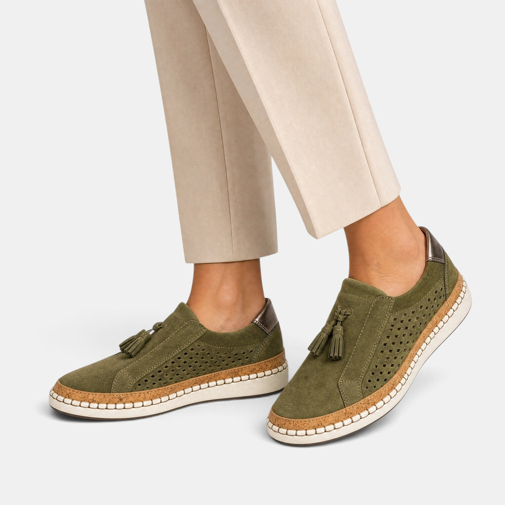 Women's Slip On Loafers with Tassel Detail and Perforated Panels