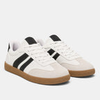 Women's Sneakers with Lace Up Closure and Contrast Stripe Panels
