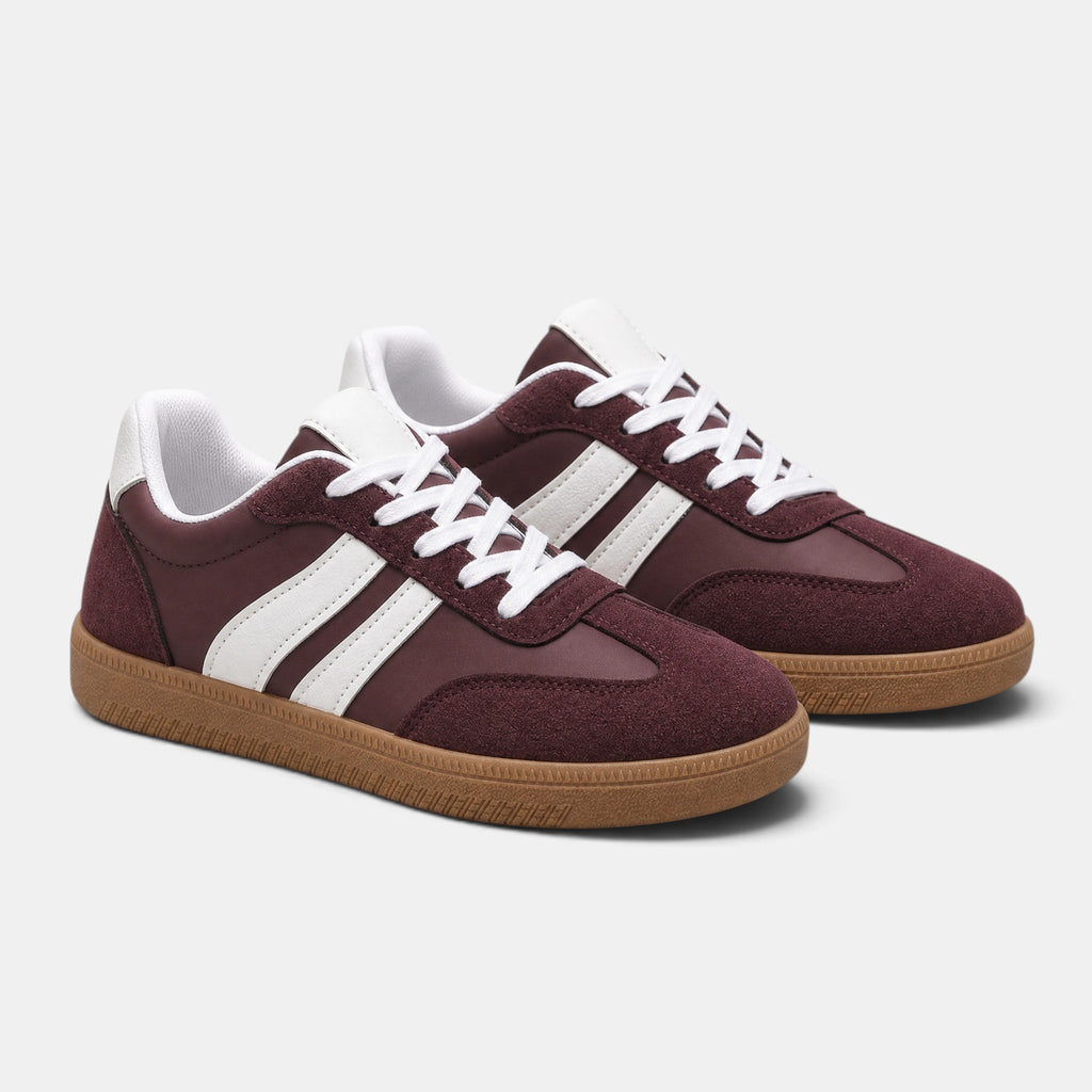 Women's Sneakers with Lace Up Closure and Contrast Stripe Panels