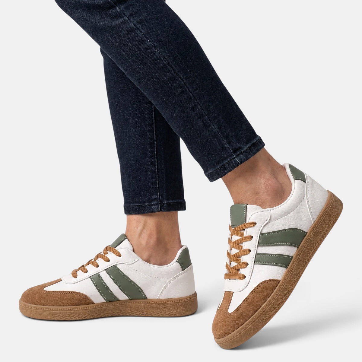 Women's Sneakers with Lace Up Closure and Contrast Stripe Panels