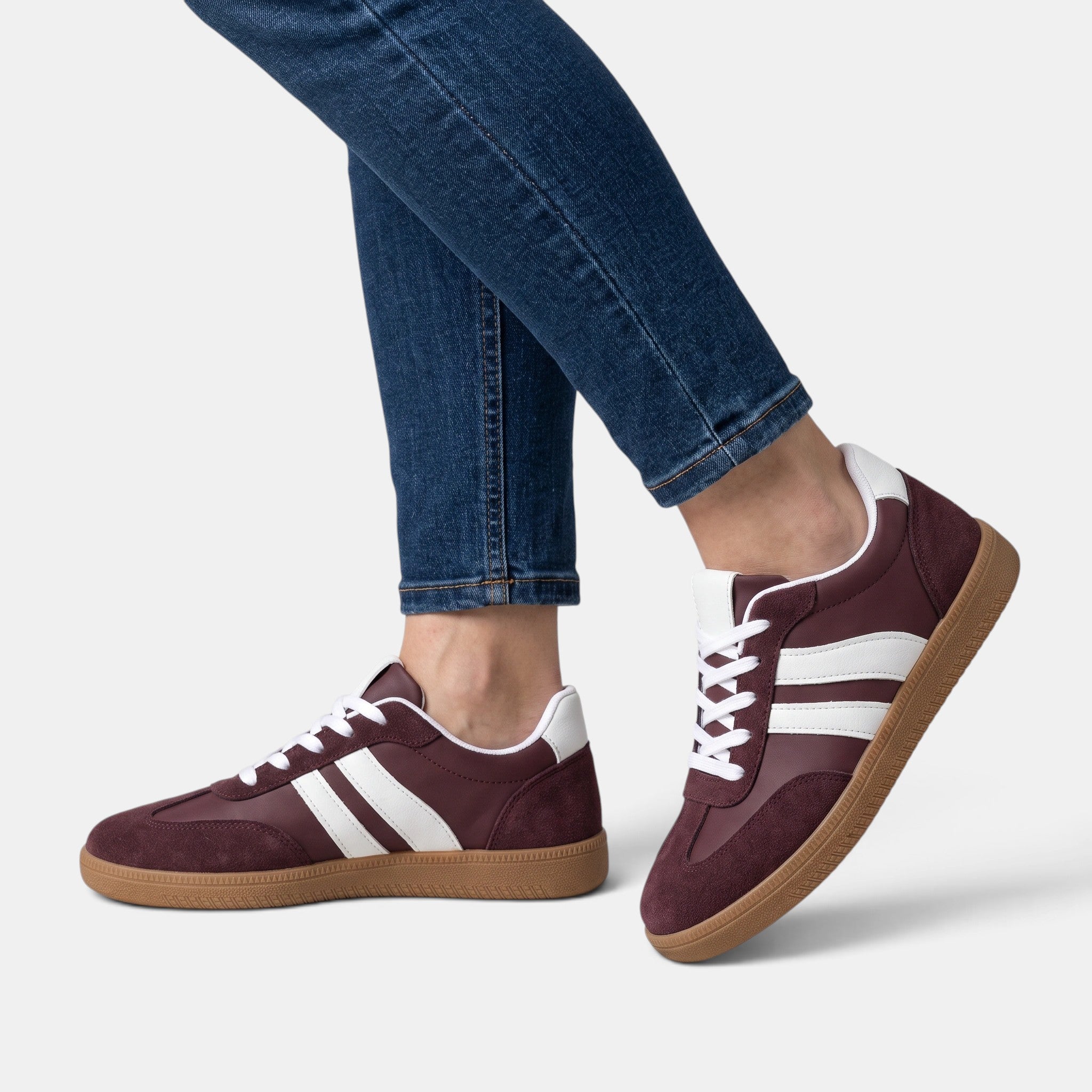 Women's Sneakers with Lace Up Closure and Contrast Stripe Panels