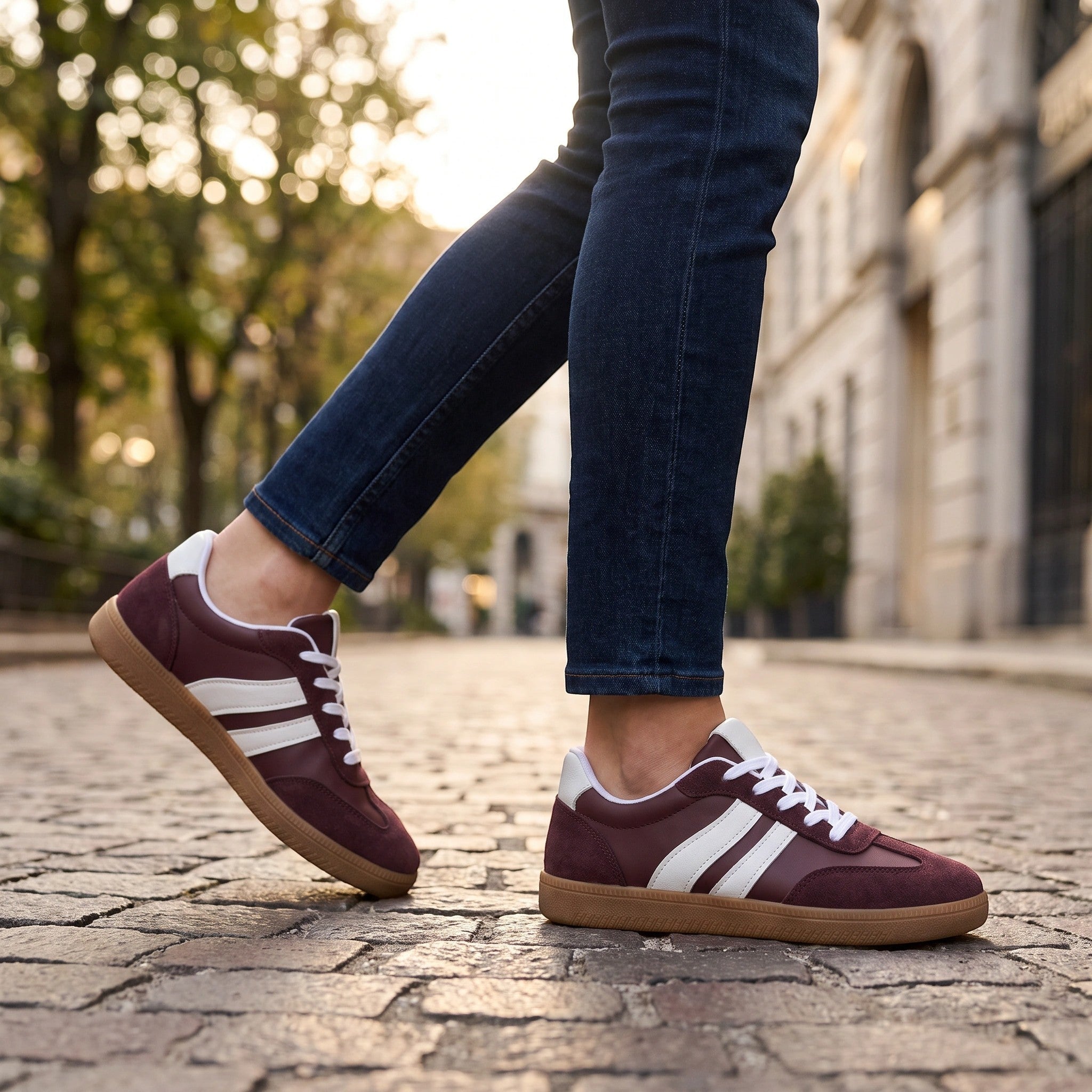 Women's Sneakers with Lace Up Closure and Contrast Stripe Panels