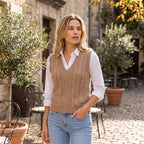 Women's Sweater Vest with V Neck and Cable Knit Design