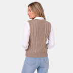 Women's Sweater Vest with V Neck and Cable Knit Design