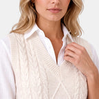Women's Sweater Vest with V Neck and Cable Knit Design