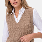 Women's Sweater Vest with V Neck and Cable Knit Design
