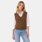 Women's Sweater Vest with V Neck and Cable Knit Design