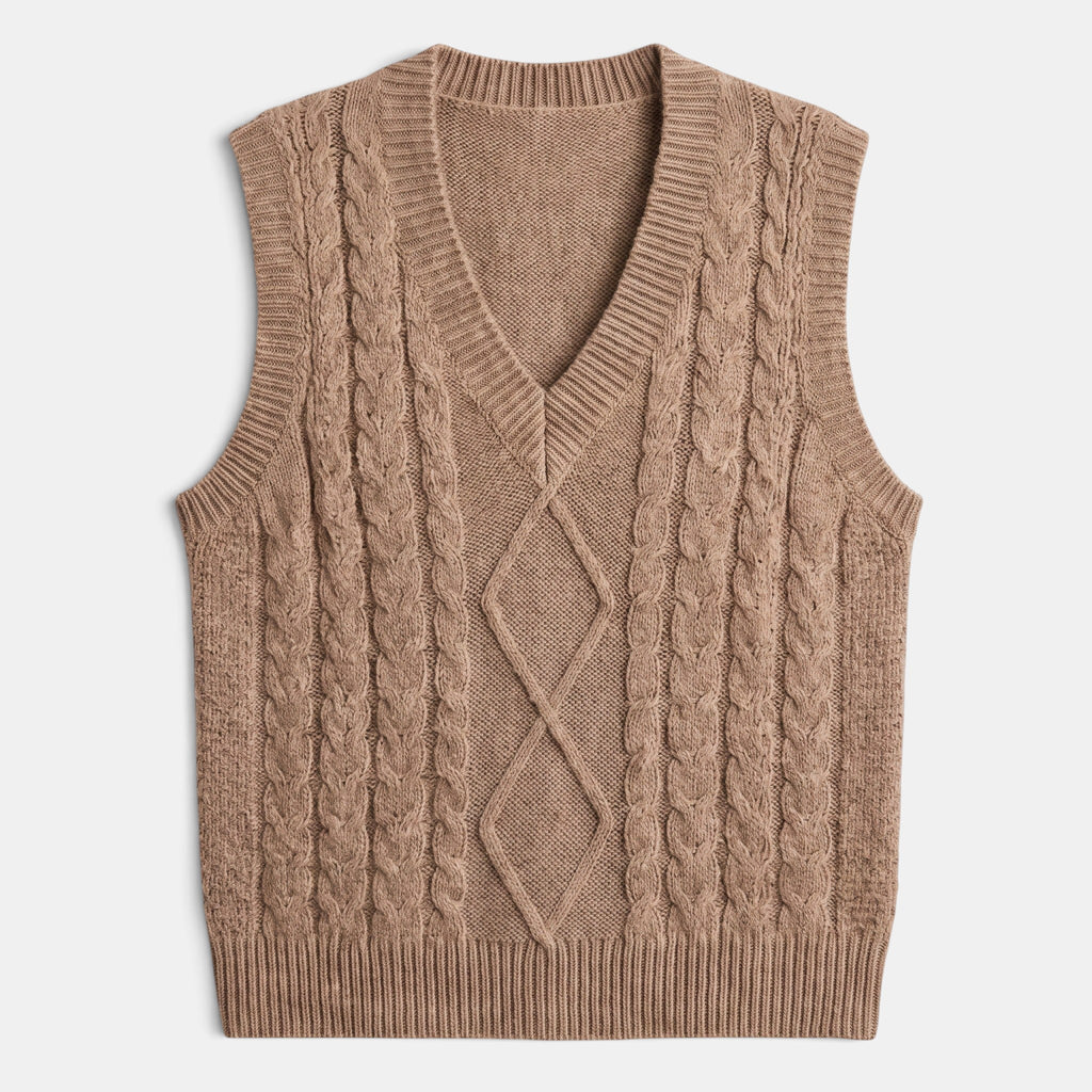Women's Sweater Vest with V Neck and Cable Knit Design