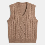 Women's Sweater Vest with V Neck and Cable Knit Design