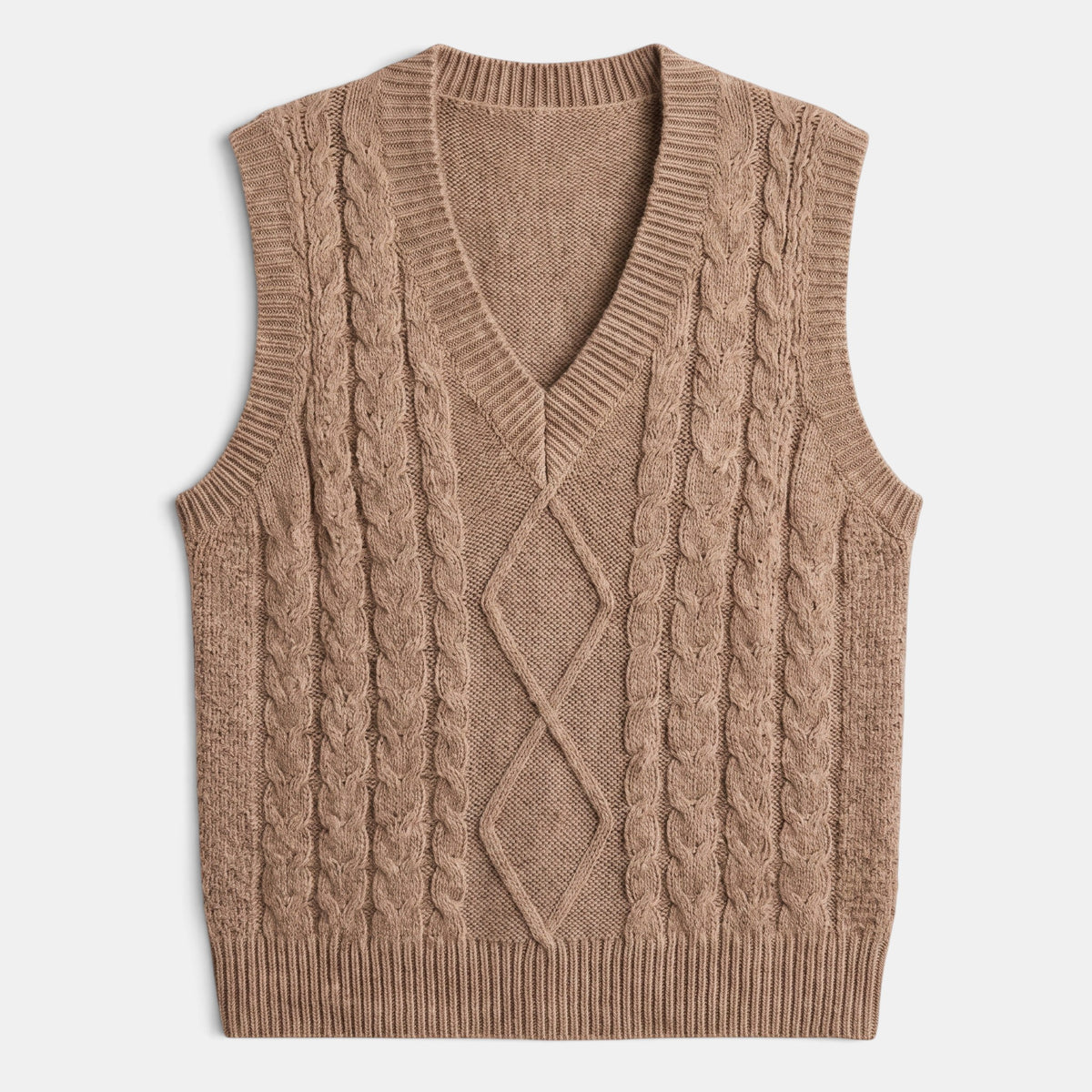 Women's Sweater Vest with V Neck and Cable Knit Design