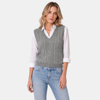 Women's Sweater Vest with V Neck and Cable Knit Design