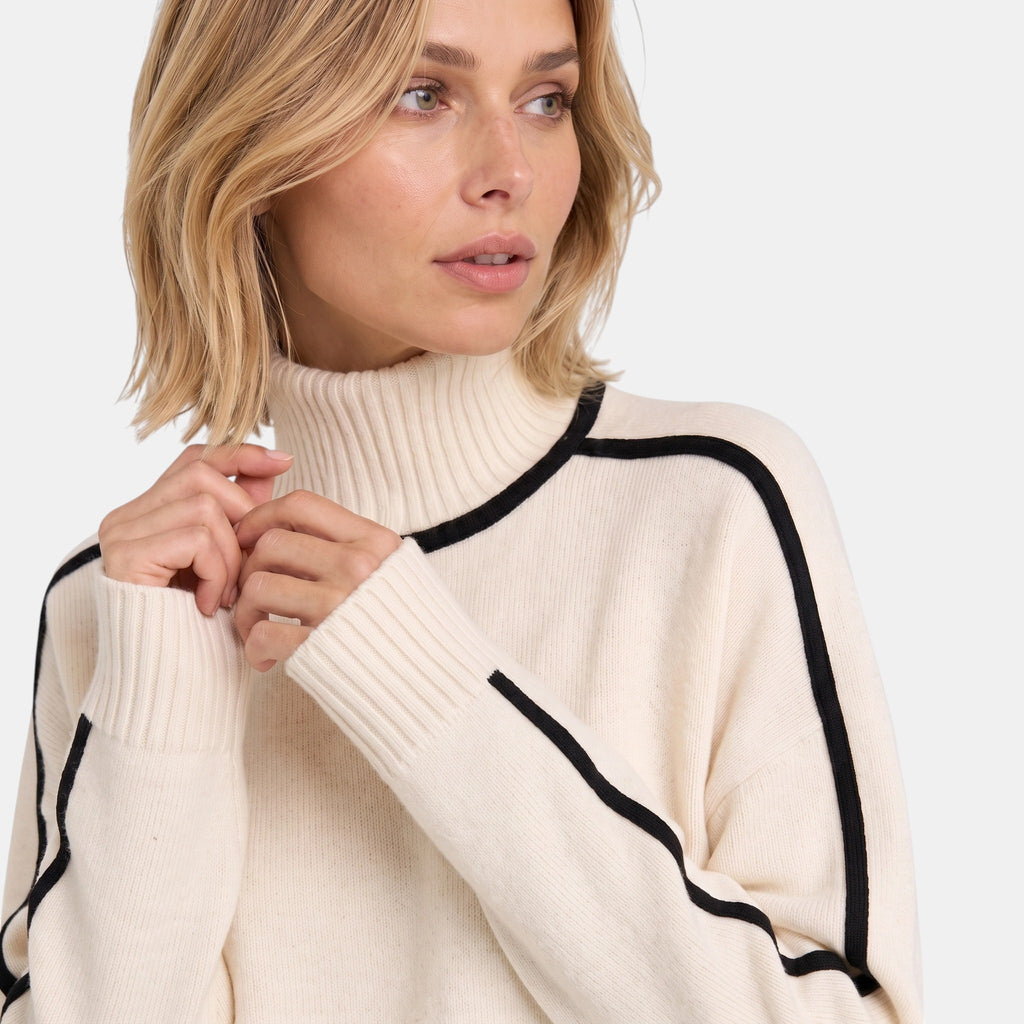 Women's Sweater with Roll Neck and Contrast Trim