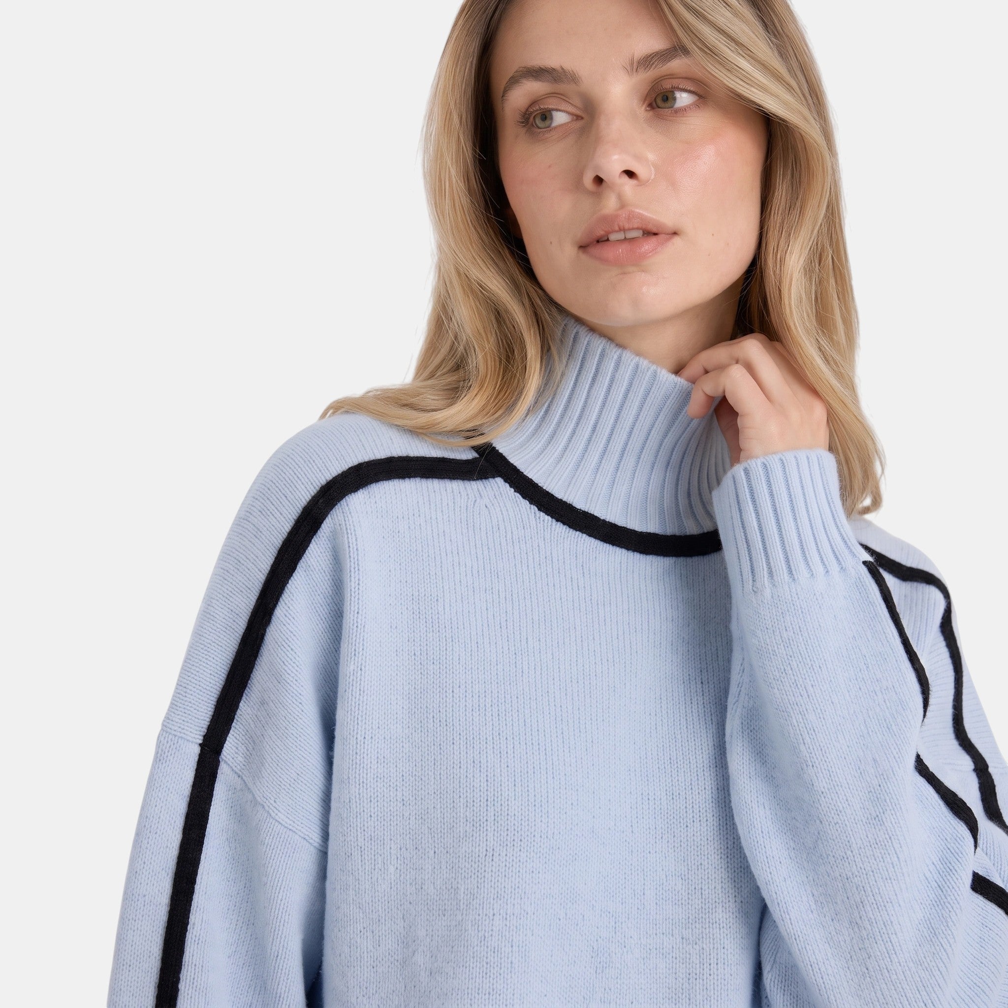 Women's Sweater with Roll Neck and Contrast Trim