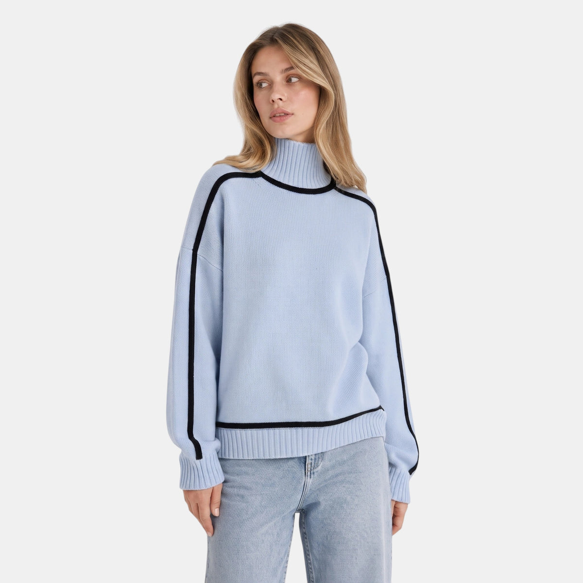 Women's Sweater with Roll Neck and Contrast Trim