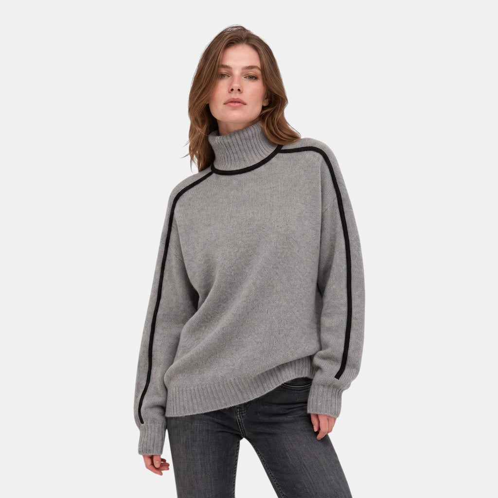 Women's Sweater with Roll Neck and Contrast Trim