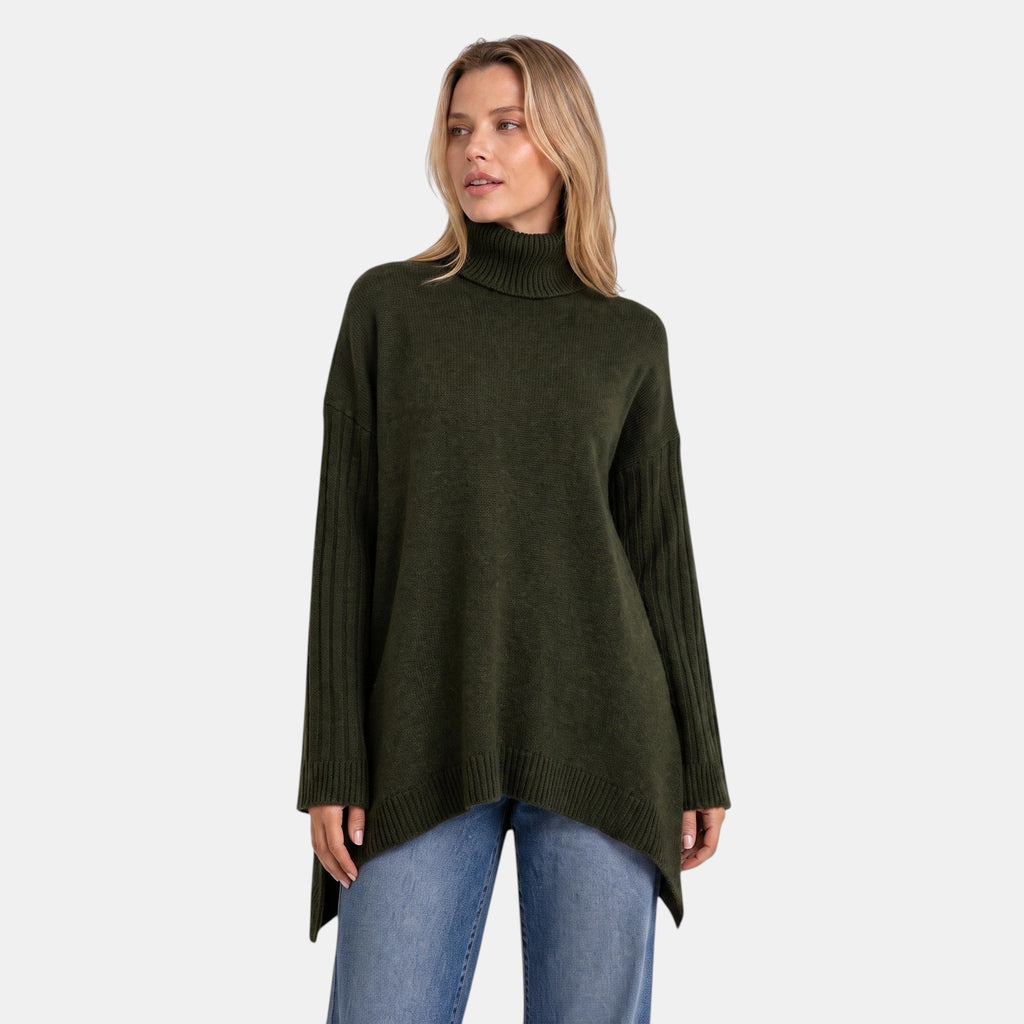 Women's Sweater with Roll Neck and Ribbed Sleeves