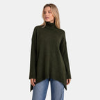 Women's Sweater with Roll Neck and Ribbed Sleeves