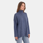 Women's Sweater with Roll Neck and Ribbed Sleeves