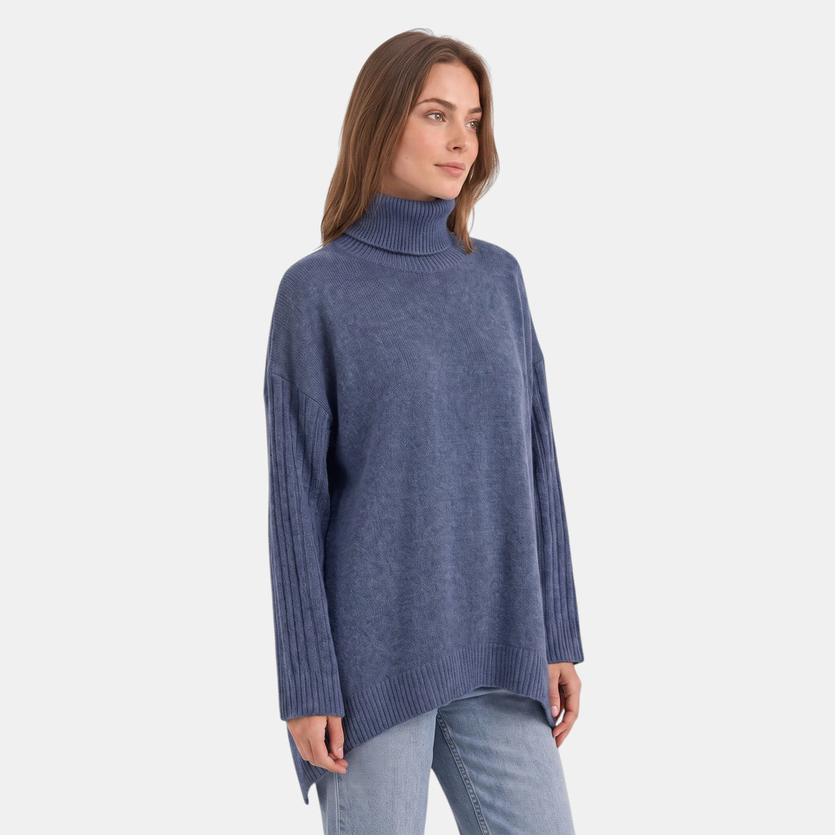 Women's Sweater with Roll Neck and Ribbed Sleeves