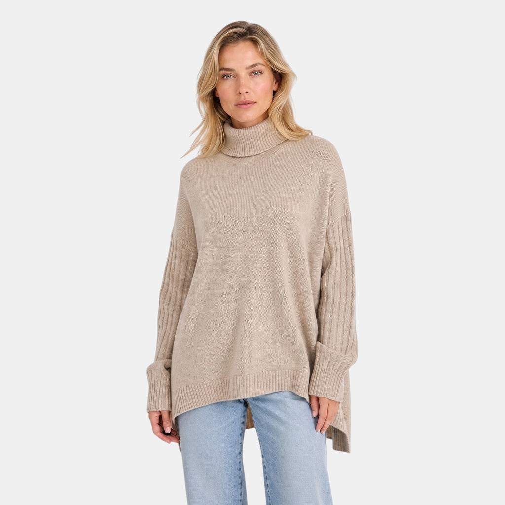 Women's Sweater with Roll Neck and Ribbed Sleeves