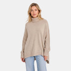 Women's Sweater with Roll Neck and Ribbed Sleeves