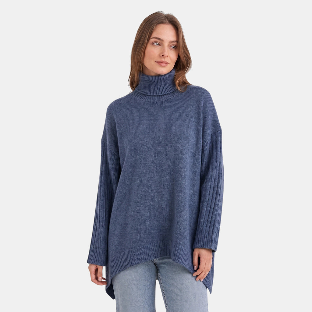 Women's Sweater with Roll Neck and Ribbed Sleeves