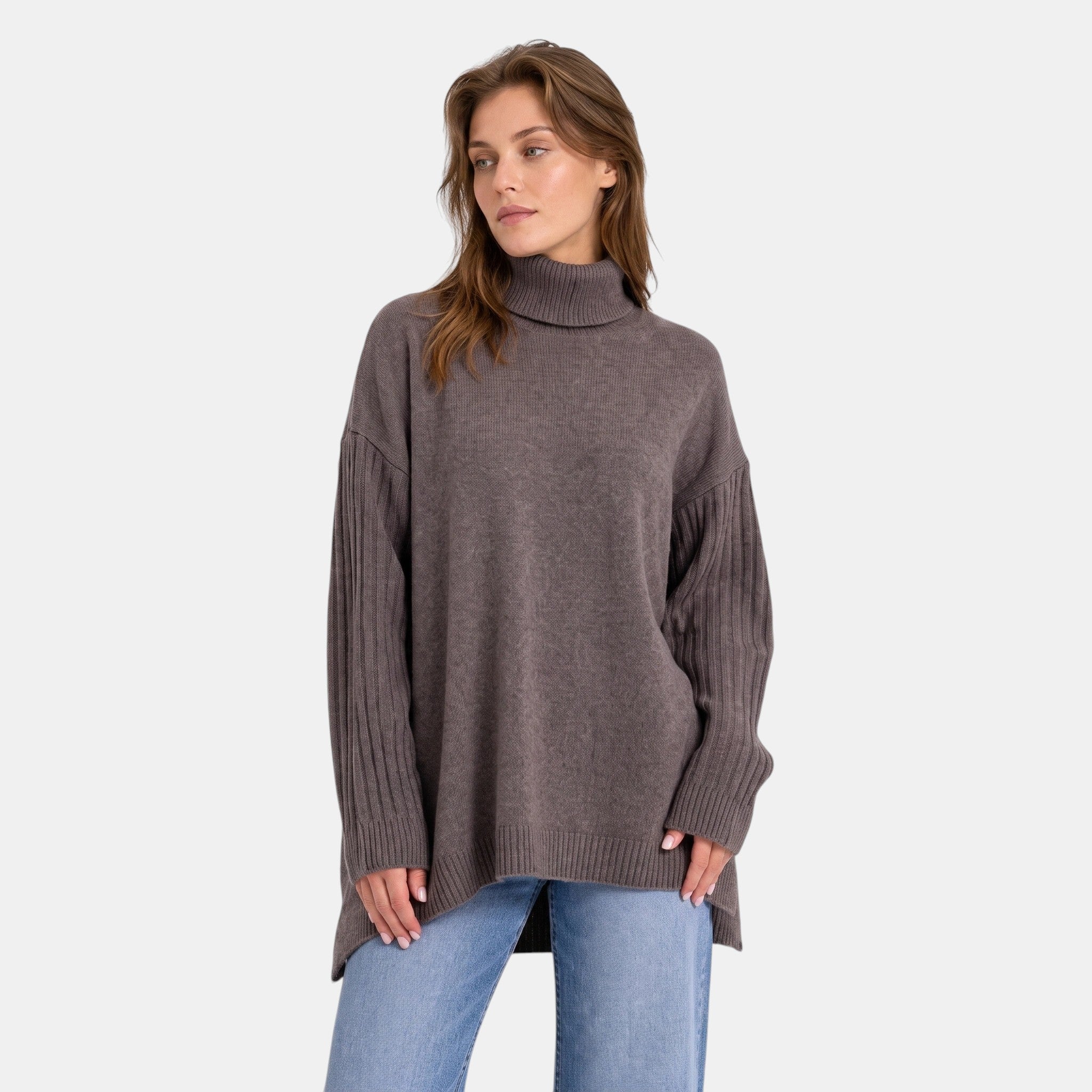 Women's Sweater with Roll Neck and Ribbed Sleeves