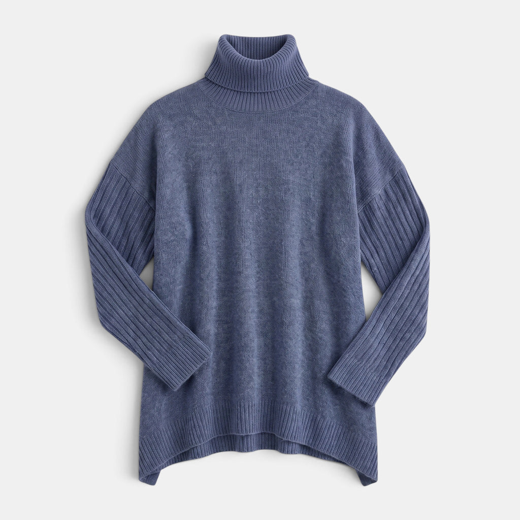 Women's Sweater with Roll Neck and Ribbed Sleeves