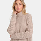 Women's Sweater with Roll Neck and Ribbed Sleeves