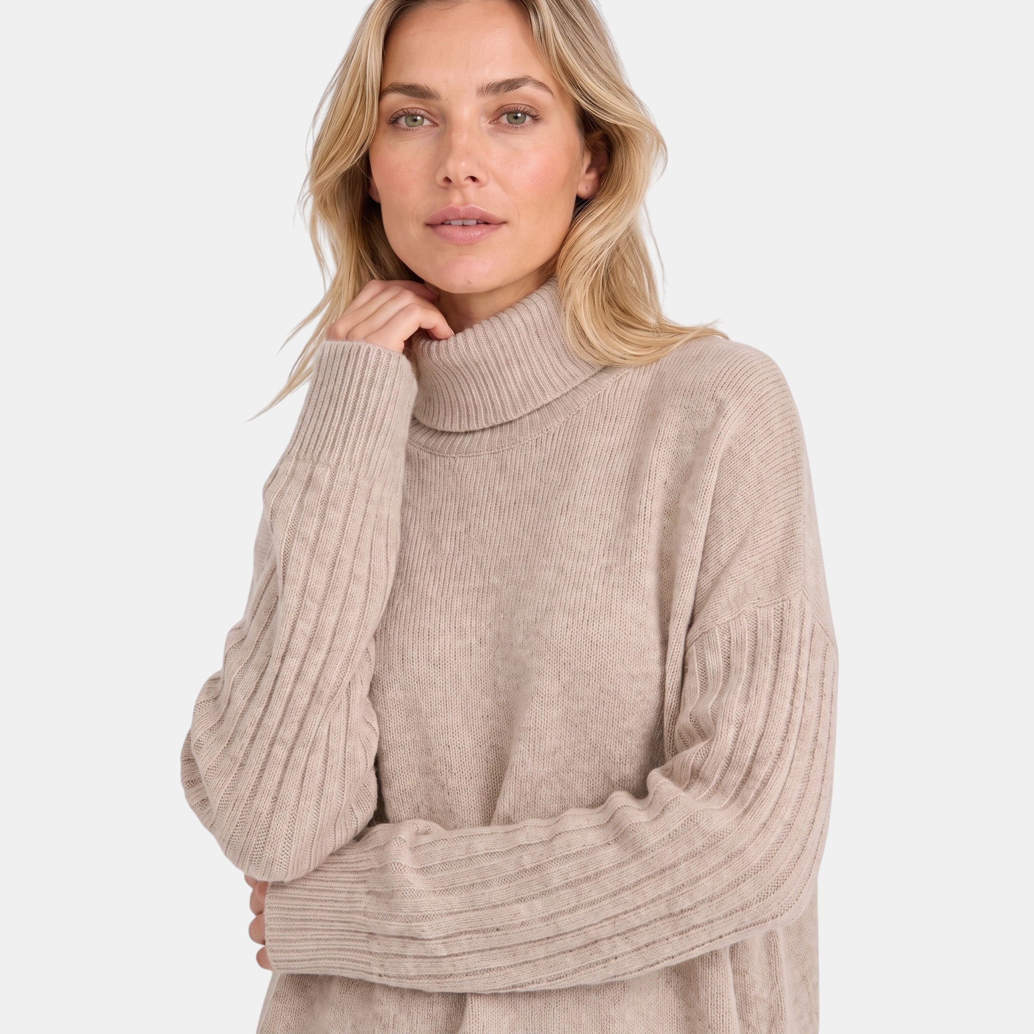 Women's Sweater with Roll Neck and Ribbed Sleeves