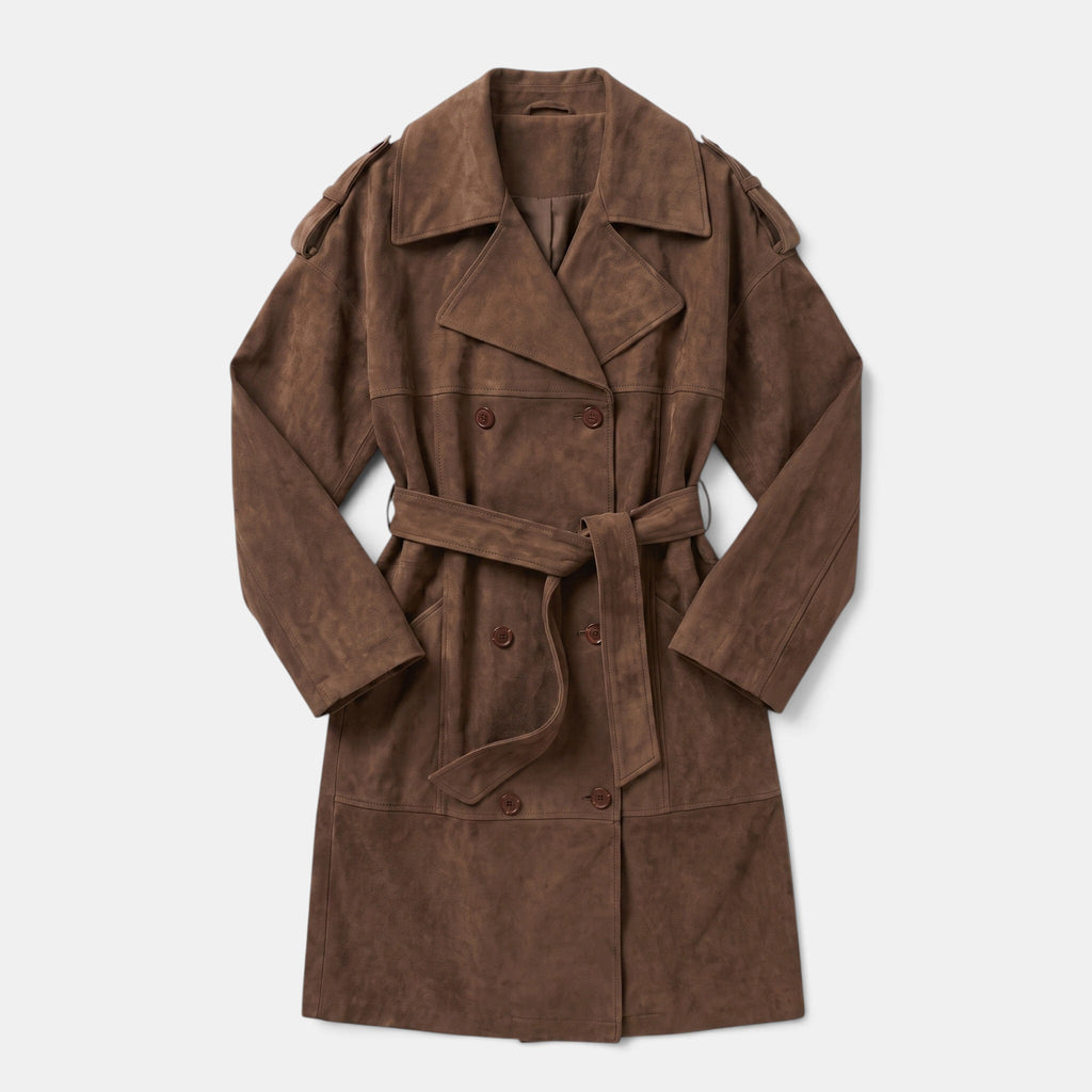 Women's Trench Coat with Double Breasted Front and Belted Waist