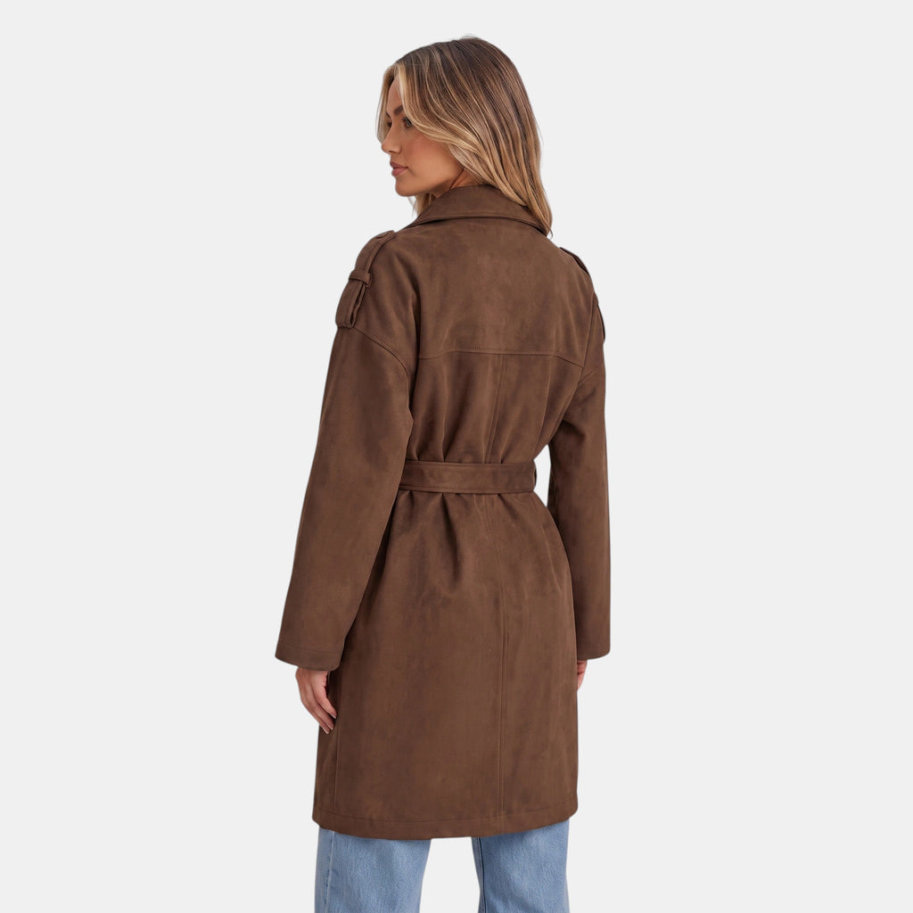 Women's Trench Coat with Double Breasted Front and Belted Waist