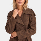 Women's Trench Coat with Double Breasted Front and Belted Waist