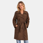 Women's Trench Coat with Double Breasted Front and Belted Waist