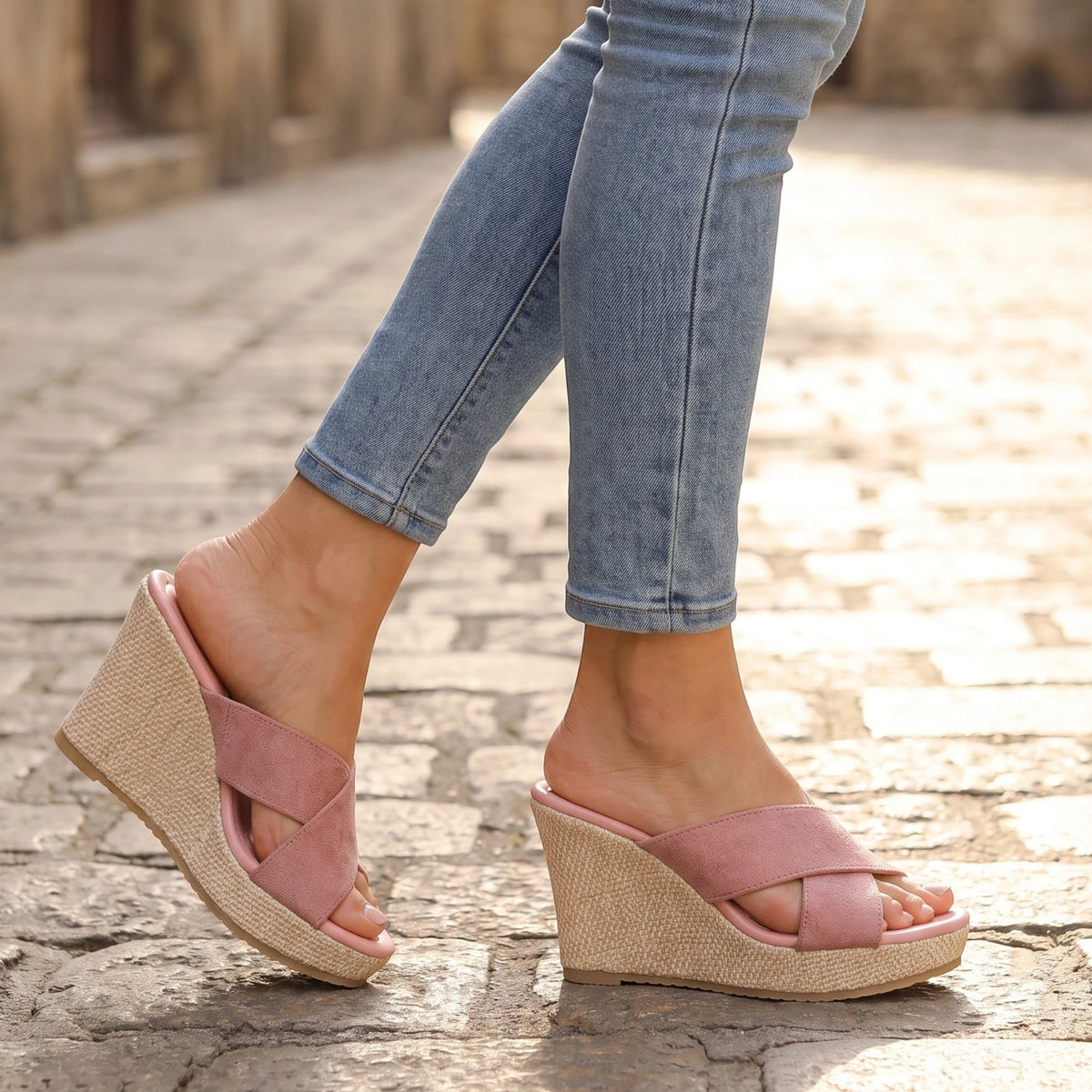 Women's Wedge Sandals with Crisscross Straps and Open Toe