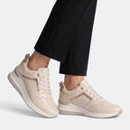 Women's Wedge Sneakers with Thick Sole and Lace Up Closure