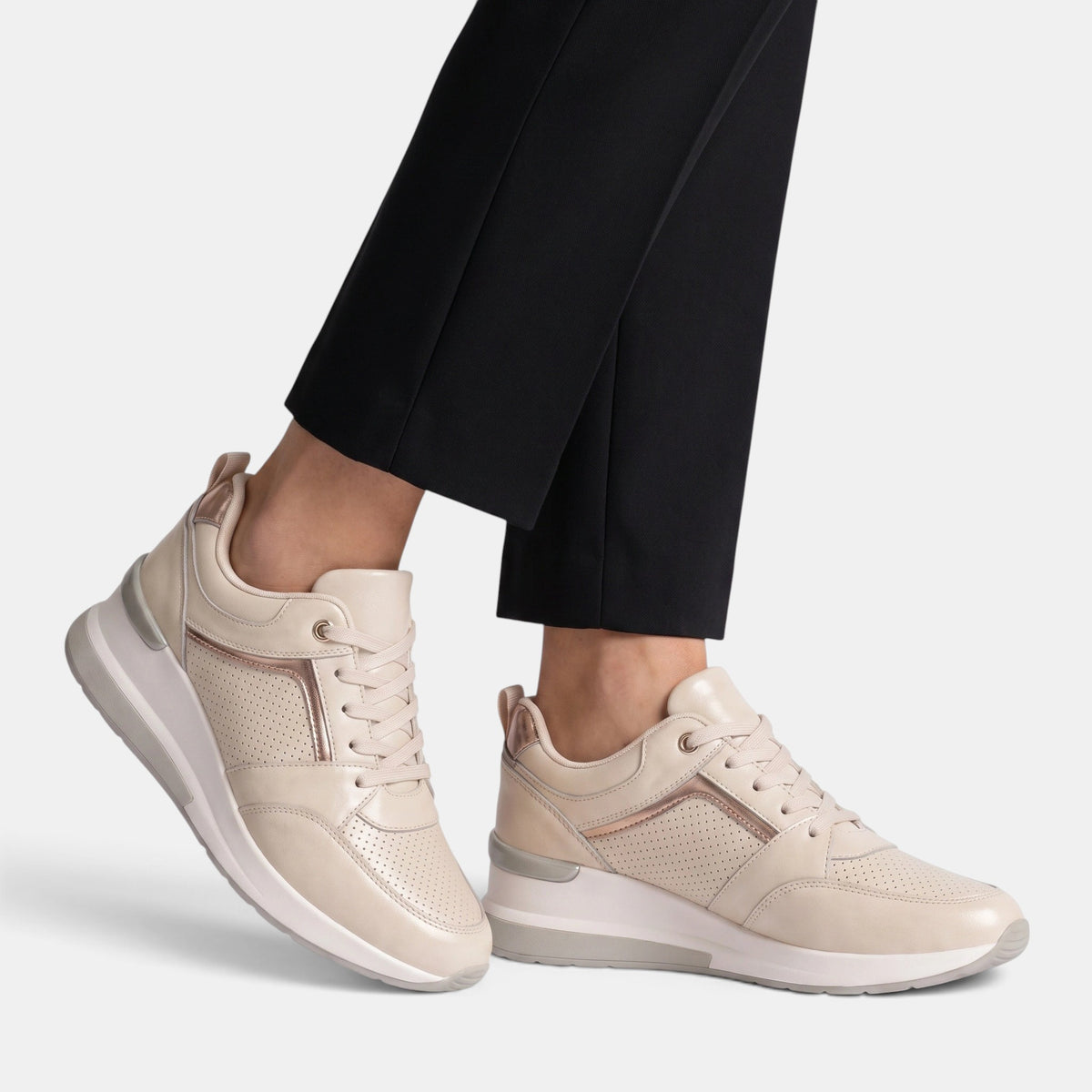 Women's Wedge Sneakers with Thick Sole and Lace Up Closure