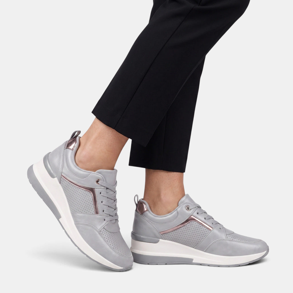 Women's Wedge Sneakers with Thick Sole and Lace Up Closure
